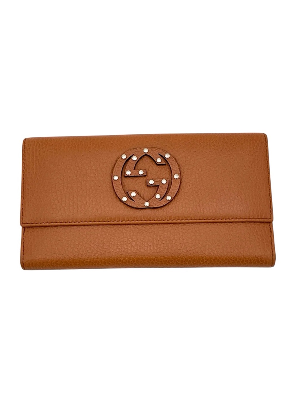 Gucci Stud-Embellished Fold Wallet in Warm Brown